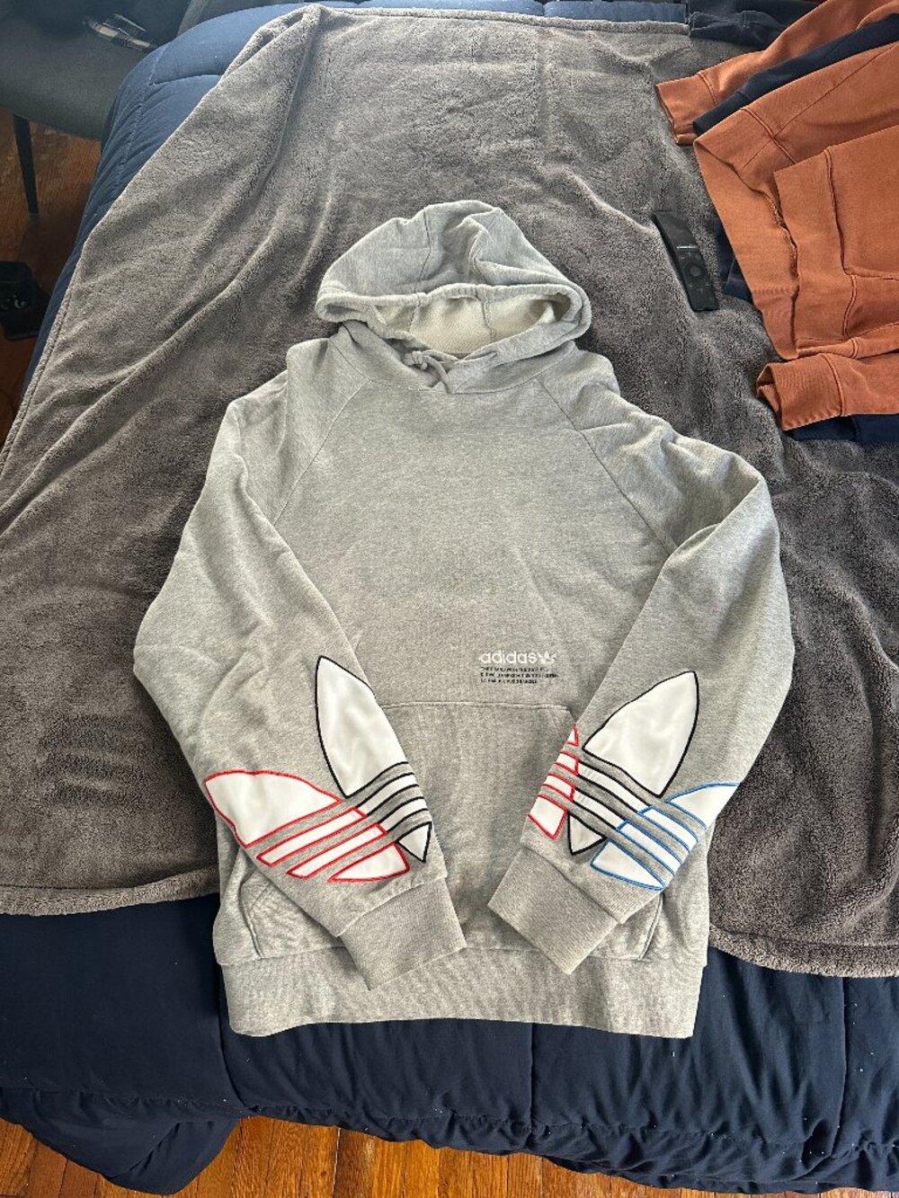 Adidas Grey Hoodie [Large] Logo Sleeve Streetwear Pullover